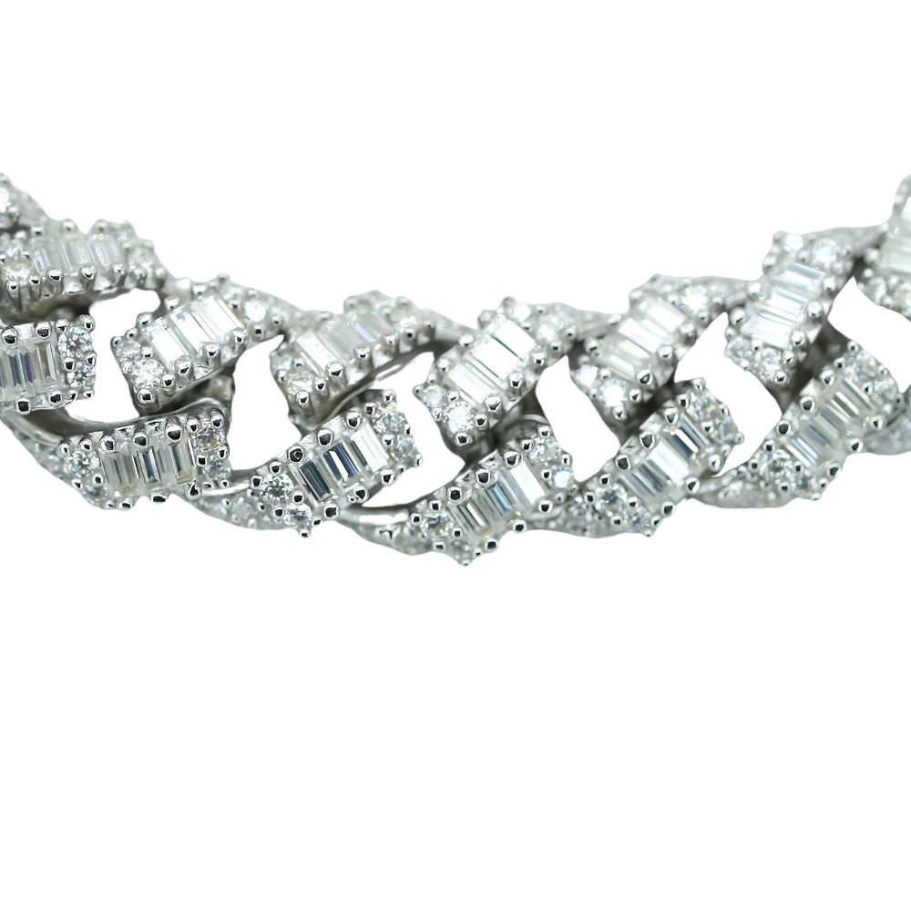 VVS Moissanite Cuban Chain Necklace with Round & Baguette-Cut Stones