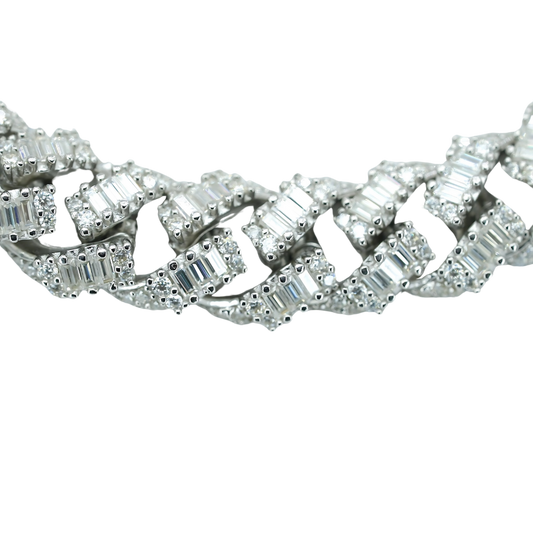 VVS Moissanite Cuban Chain Necklace with Round & Baguette-Cut Stones