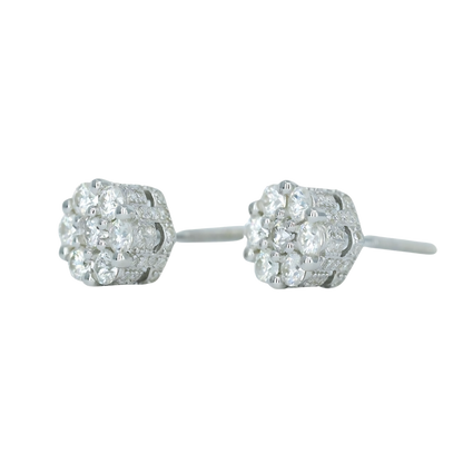 00911 Petite White VVS Moissanite Flower Earrings – Full Pave Diamond-Set Design