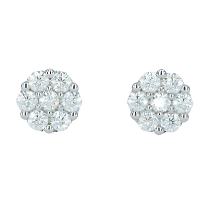 00911 Petite White VVS Moissanite Flower Earrings – Full Pave Diamond-Set Design