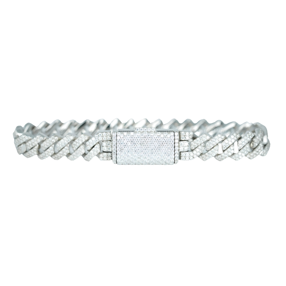 10mm White Gold Square Bracelet with VVS Moissanite Diamonds