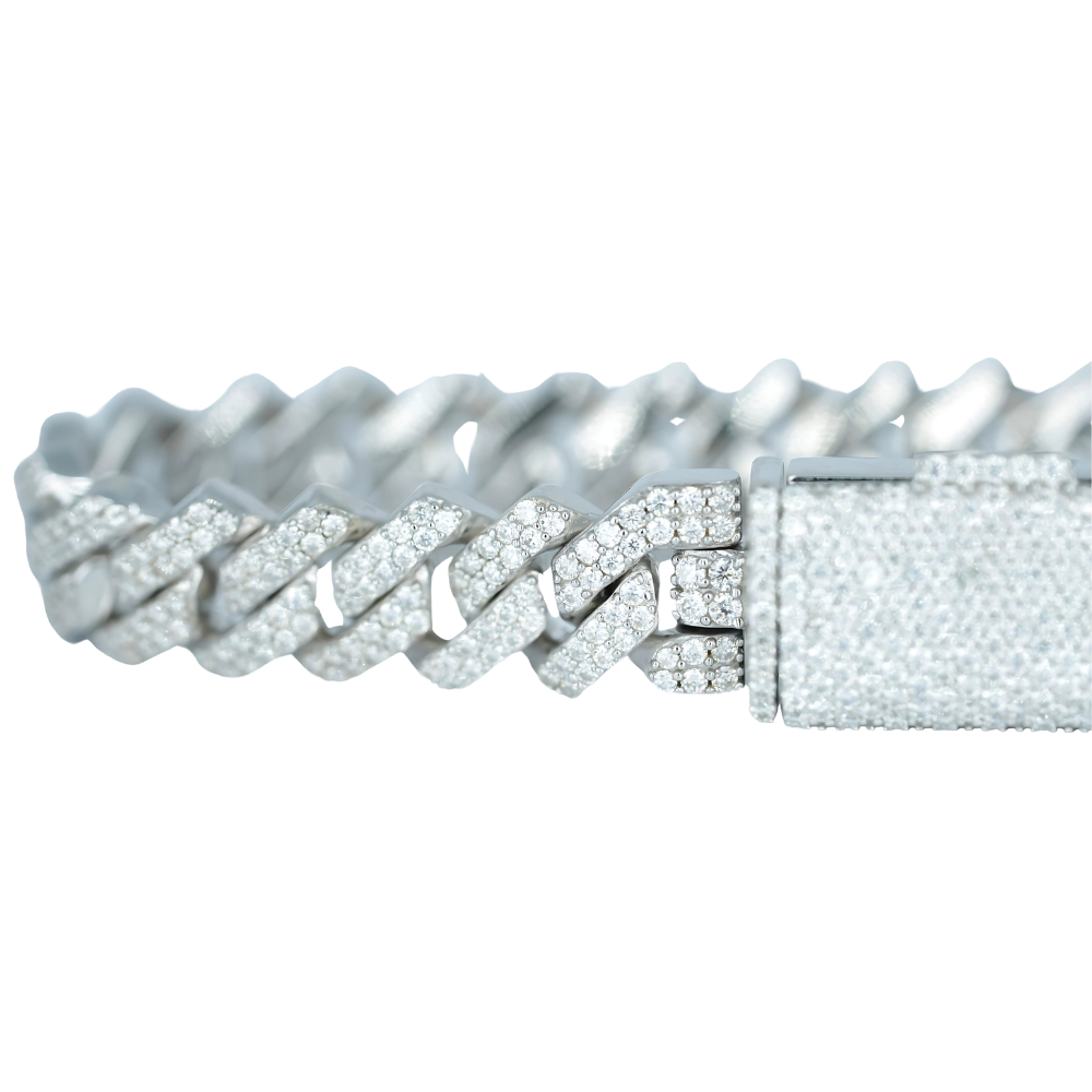 10mm White Gold Square Bracelet with VVS Moissanite Diamonds