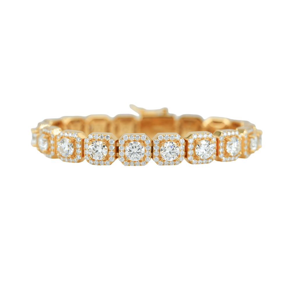 10mm Yellow Gold Square Bracelet with VVS Moissanite Diamonds