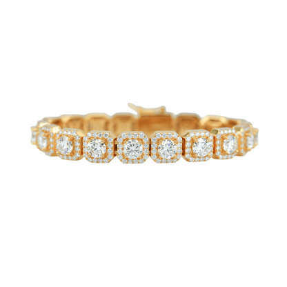 10mm Yellow Gold Square Bracelet with VVS Moissanite Diamonds