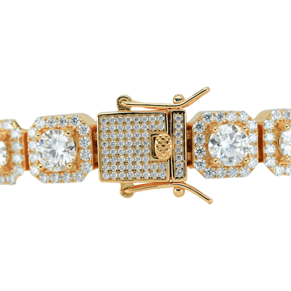 10mm Yellow Gold Square Bracelet with VVS Moissanite Diamonds