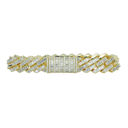 13mm Yellow Gold Baguette VVS Moissanite Diamond Cuban Bracelet