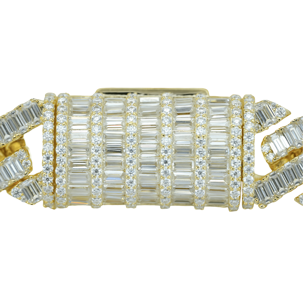 13mm Yellow Gold Baguette VVS Moissanite Diamond Cuban Bracelet