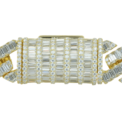 13mm Yellow Gold Baguette VVS Moissanite Diamond Cuban Bracelet