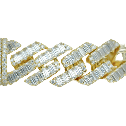13mm Yellow Gold Baguette VVS Moissanite Diamond Cuban Bracelet