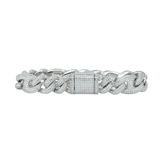 15mm White Gold Pig Snout Cuban Bracelet with VVS Moissanite Diamonds