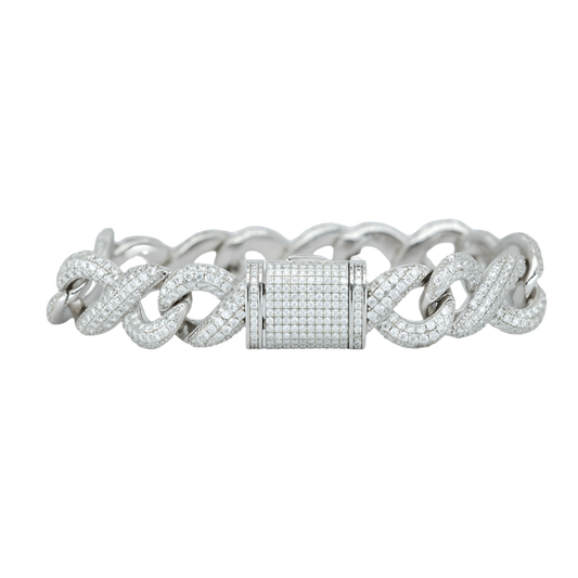 16mm White Gold Infinity Cuban Bracelet with VVS Moissanite Diamonds