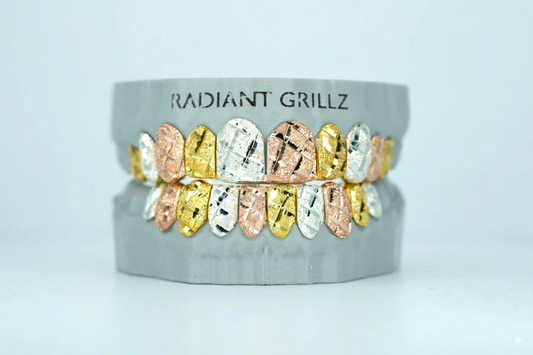 Tri Color Diamond Cut & Diamond Dust Grillz