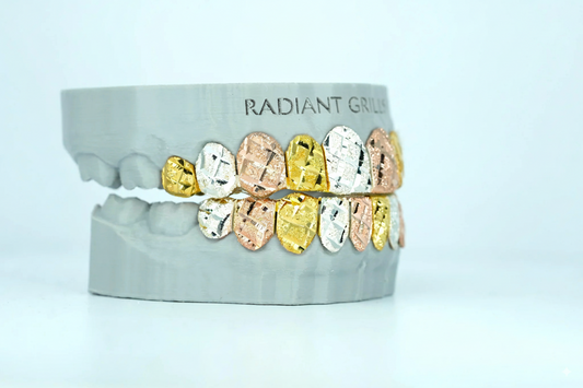 Tri Color Diamond Cut & Diamond Dust Grillz