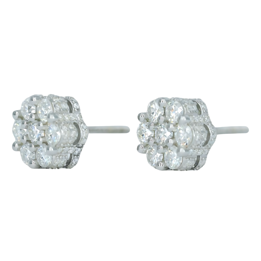 9777 Medium White Gold Petite Floral Earrings – Full Pave Moissanite Design