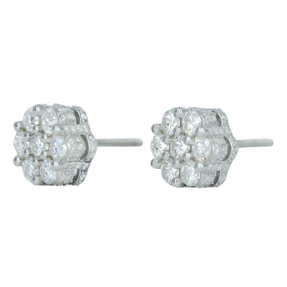 9777 Medium White Gold Petite Floral Earrings – Full Pave Moissanite Design
