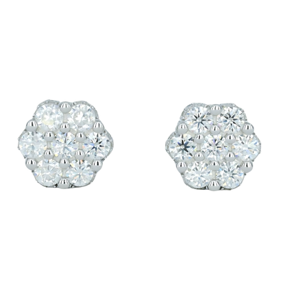 9777 Medium White Gold Petite Floral Earrings – Full Pave Moissanite Design
