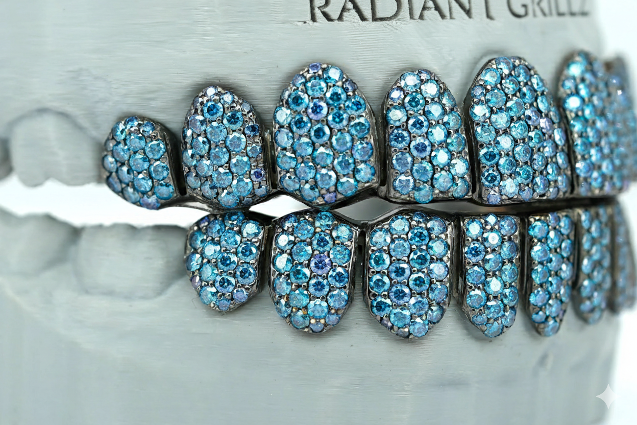 Blue VVS Moissanite Diamond Grillz