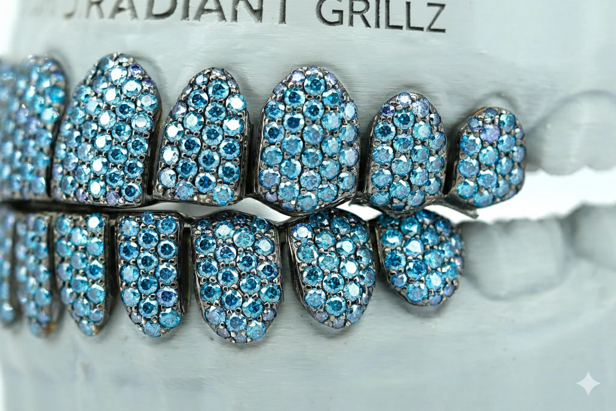 Blue VVS Moissanite Diamond Grillz