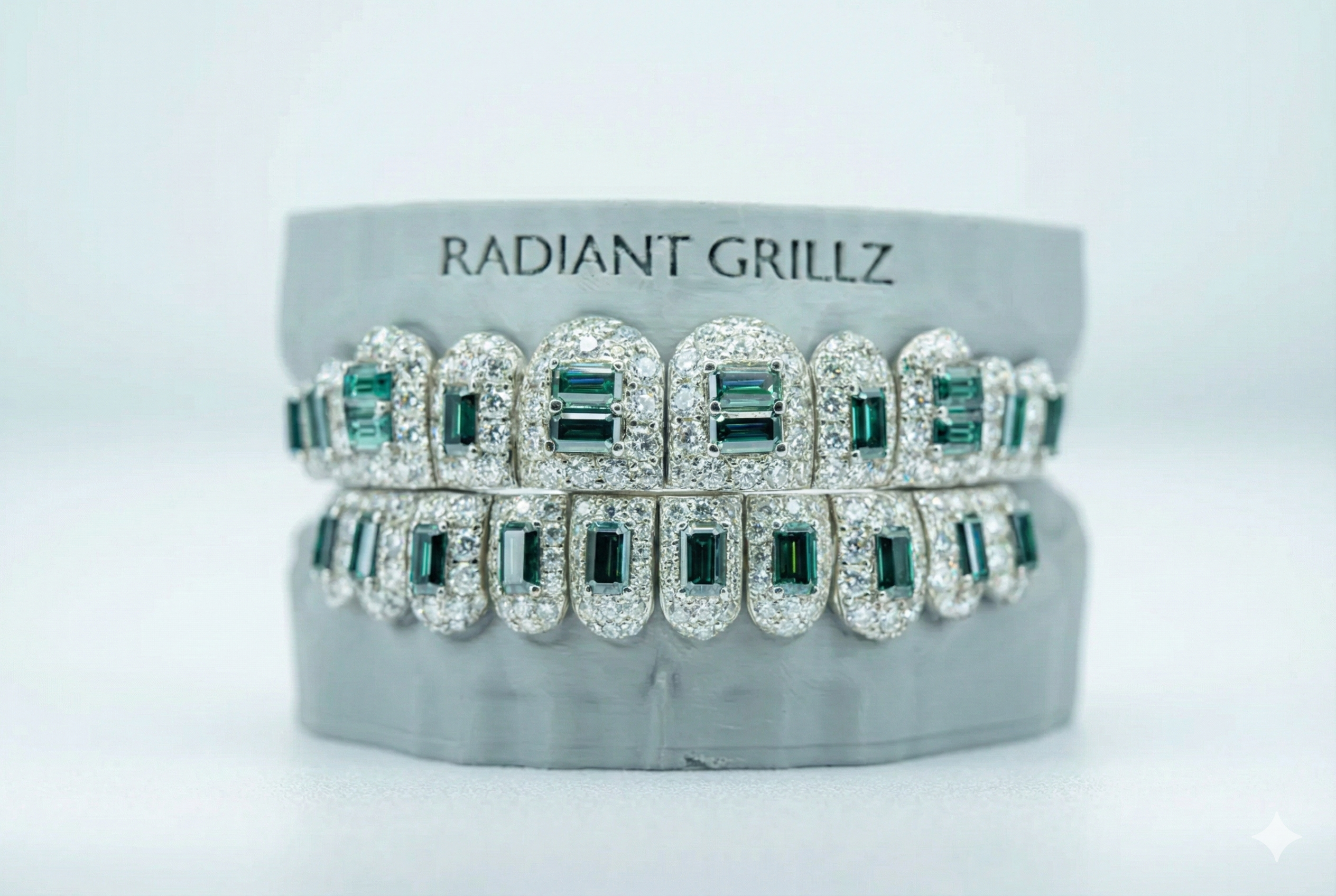 May Birthstone Green Emerald VVS Moissanite Diamond Grillz