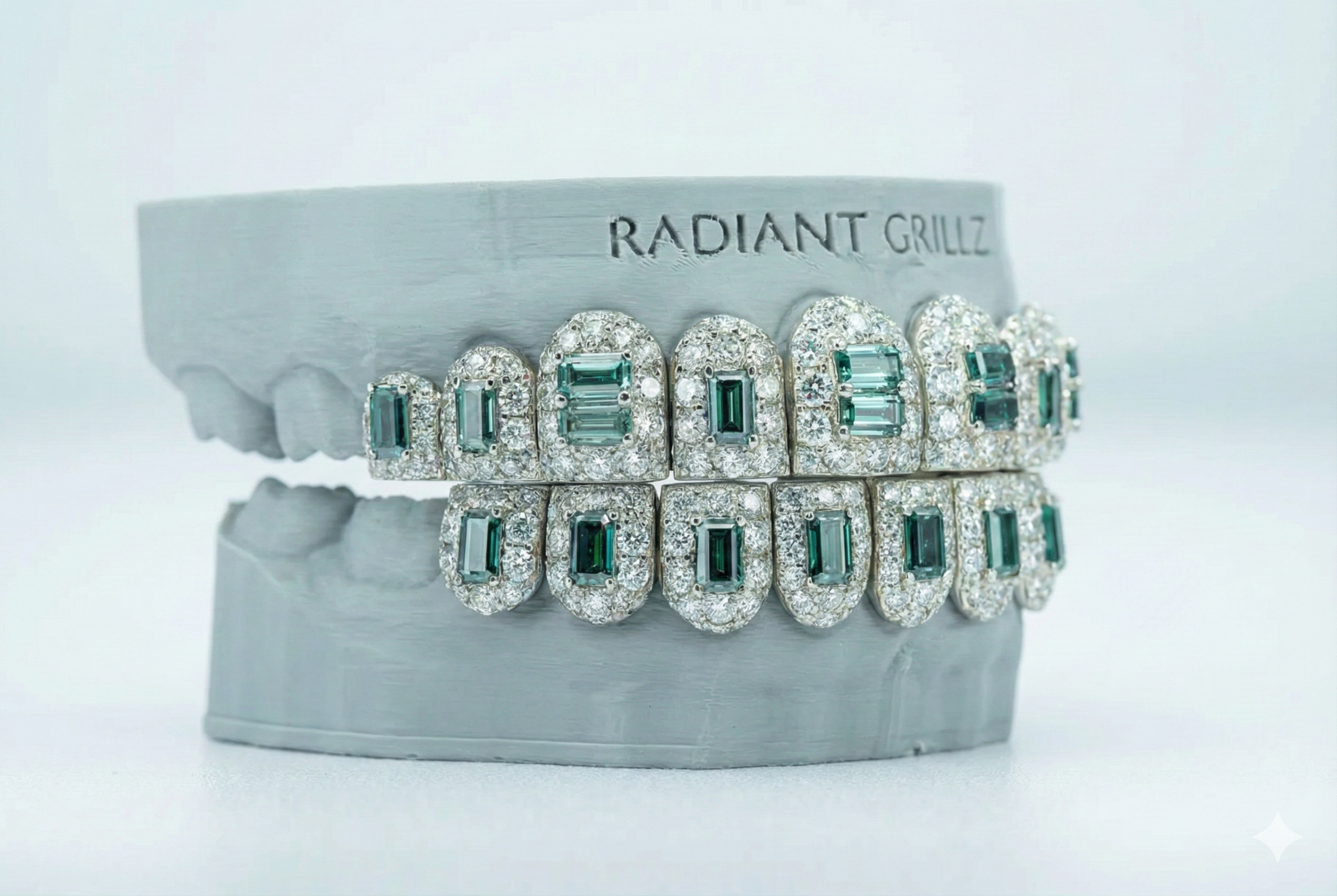 May Birthstone Green Emerald VVS Moissanite Diamond Grillz