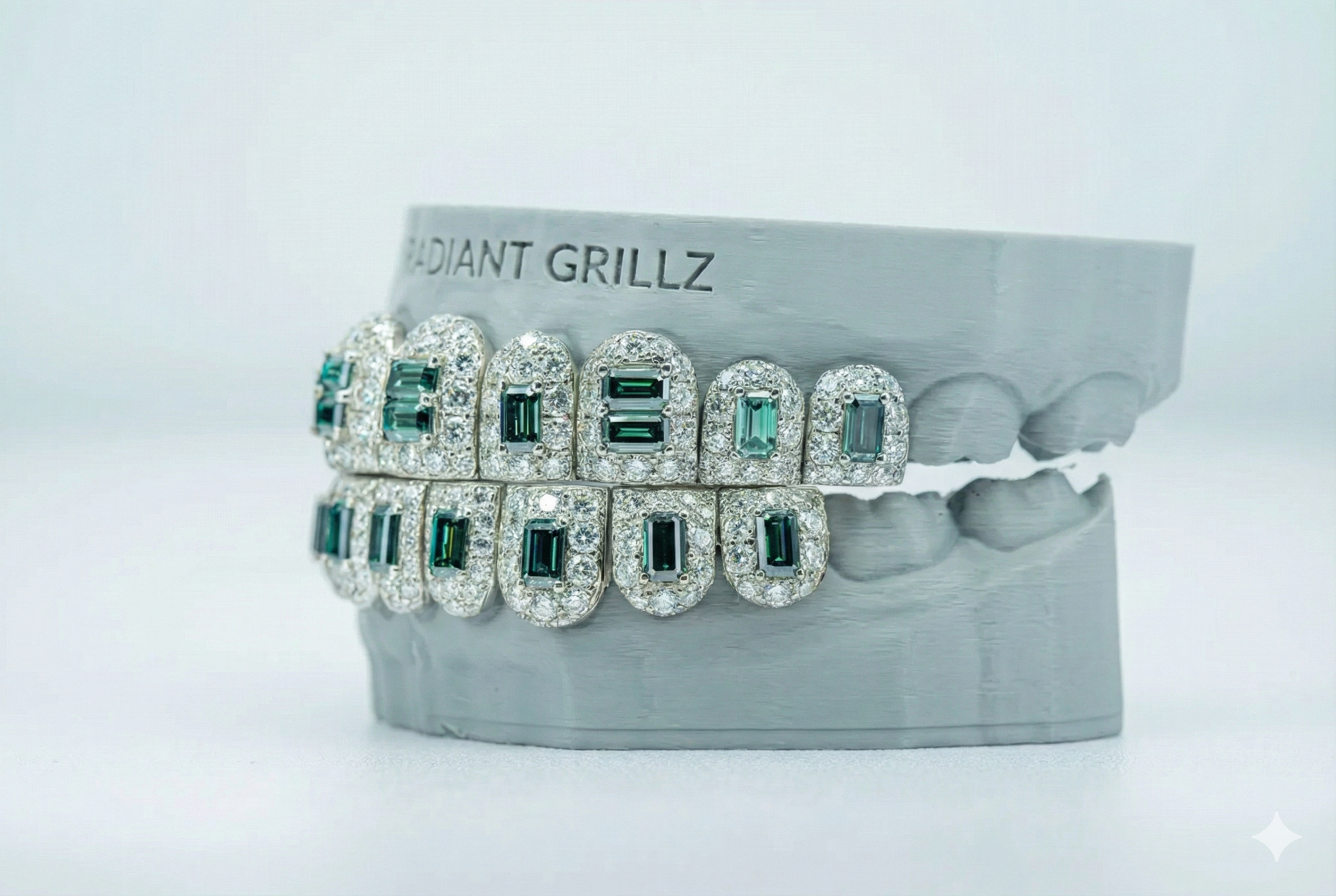 May Birthstone Green Emerald VVS Moissanite Diamond Grillz