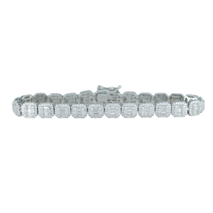Round & Baguette VVS Moissanite Diamond Tennis Bracelet