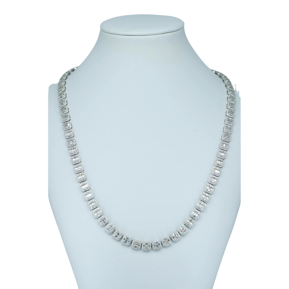 VVS Moissanite Diamond Necklace with Round & Baguette-Cut Stones