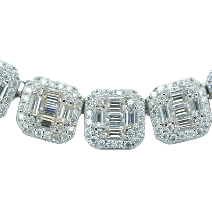 VVS Moissanite Diamond Necklace with Round & Baguette-Cut Stones