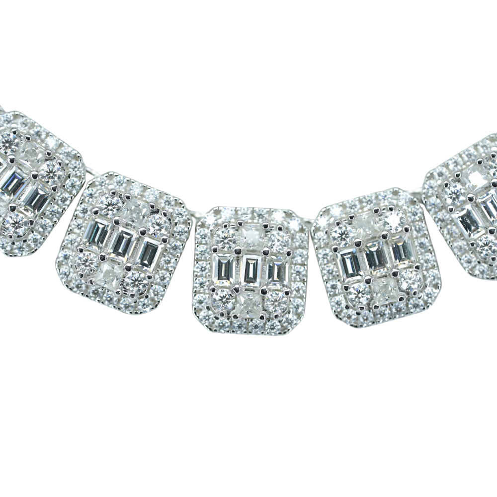 VVS Moissanite Diamond Necklace with Round & Baguette Stones