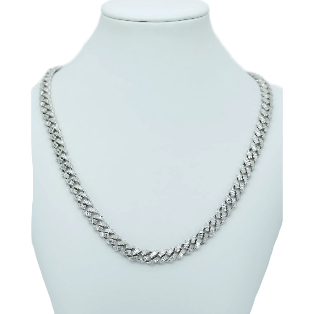 VVS Moissanite Cuban Chain Necklace with Round & Baguette-Cut Stones