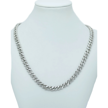 VVS Moissanite Cuban Chain Necklace with Round & Baguette-Cut Stones
