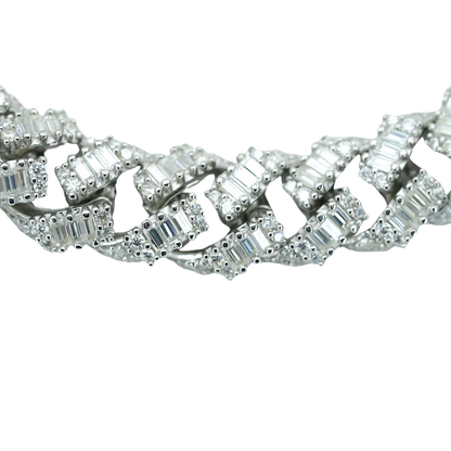 VVS Moissanite Cuban Chain Necklace with Round & Baguette-Cut Stones