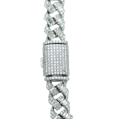 VVS Moissanite Cuban Chain Necklace with Round & Baguette-Cut Stones