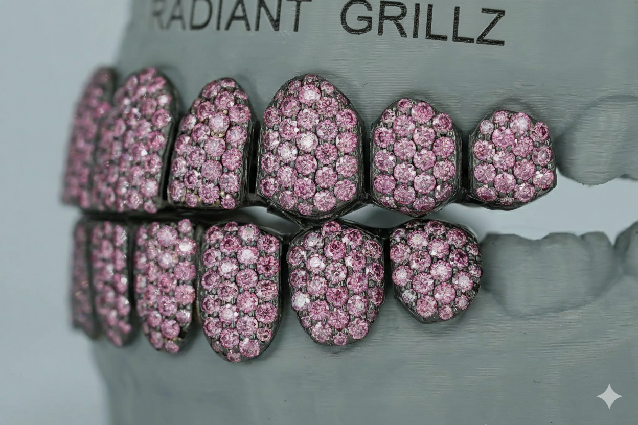 Valentine Pink VVS Moissanite Diamond Grillz